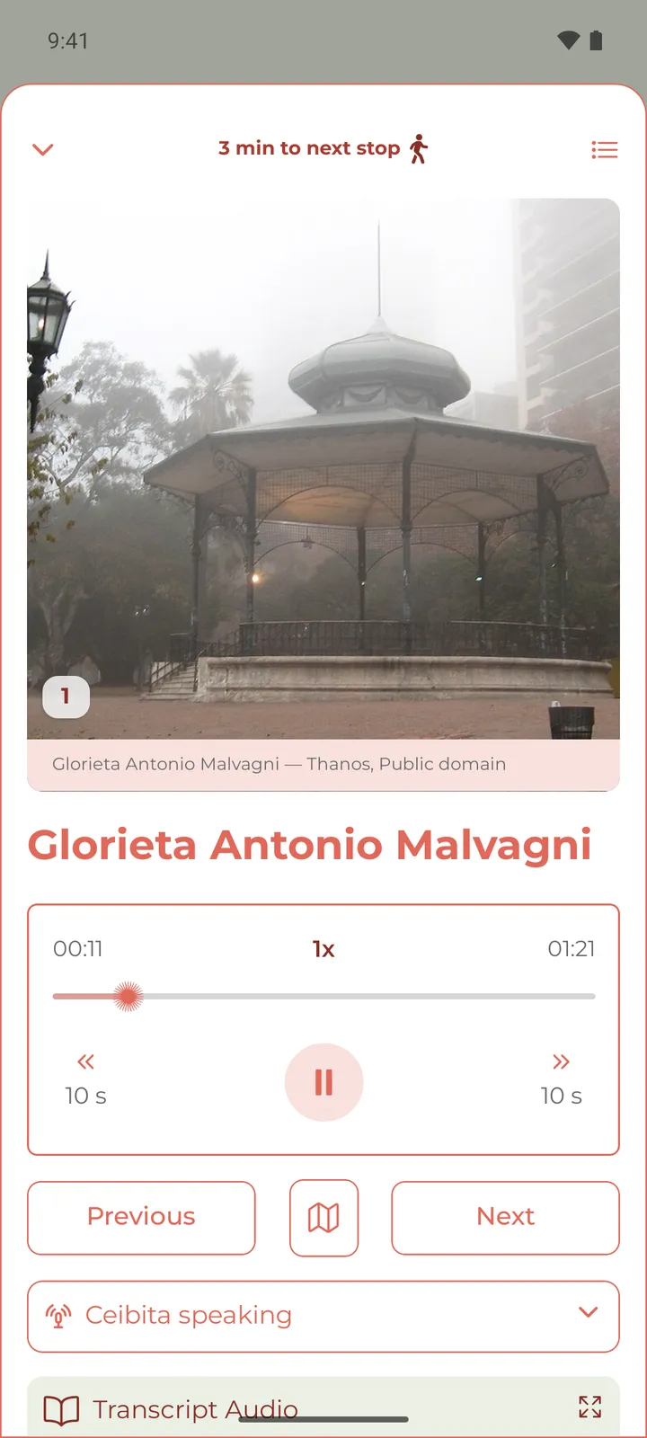 The Glorieta Antonio Malvagni stop, playing its audio